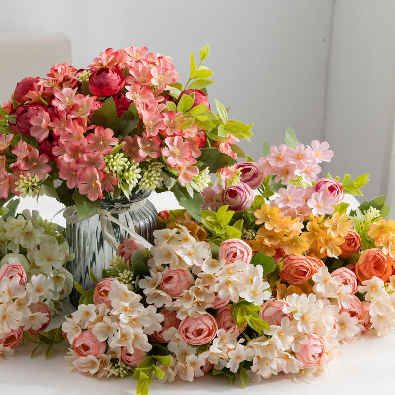 11.5 Inch Small Artificial Peony Buds Bush with Wildflowers Bouquet, 1 Piece