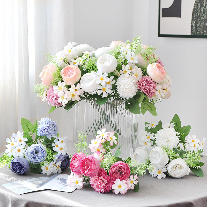12 Inch Mixed Peony Daisy Mum Artificial Flower Bouquet 10 Stems Silk Floral Arrangement
