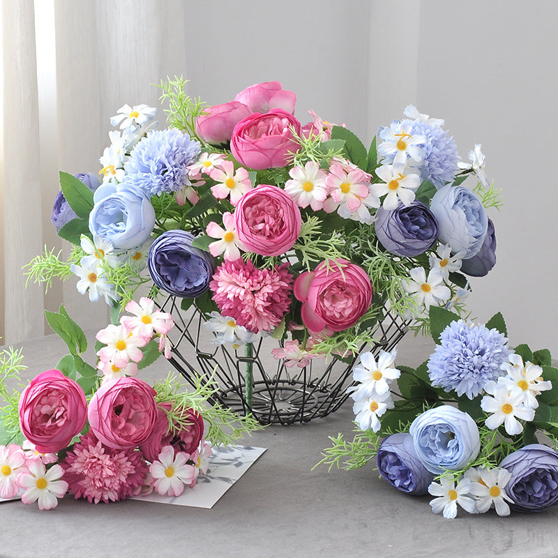 12 Inch Mixed Peony Daisy Mum Artificial Flower Bouquet 10 Stems Silk Floral Arrangement