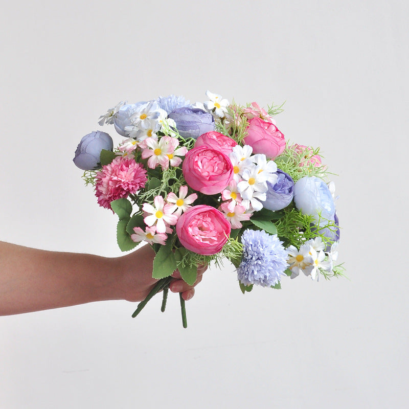 12 Inch Mixed Peony Daisy Mum Artificial Flower Bouquet 10 Stems Silk Floral Arrangement