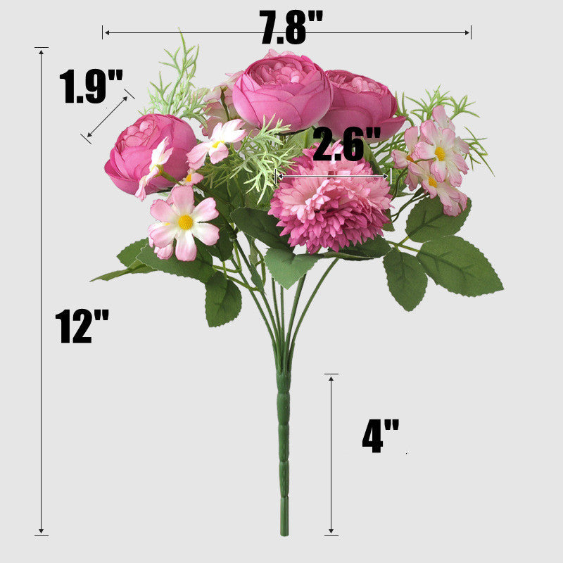 12 Inch Mixed Peony Daisy Mum Artificial Flower Bouquet 10 Stems Silk Floral Arrangement