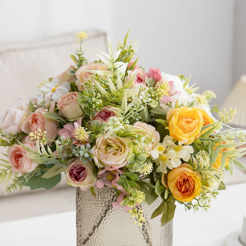 12.6 Inch Small Peony Artificial Silk Flowers Bouquet, Mixed Colors, Bulk Wholesale