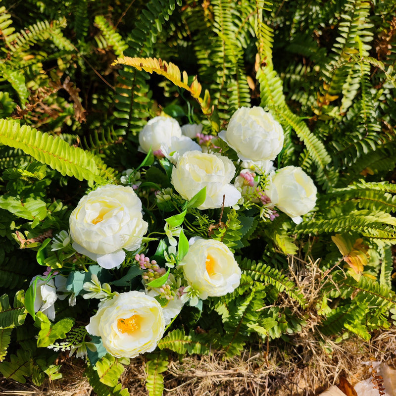4 Pcs 12 Inch Artificial Peony and Daisy Bushes Mixed Flowers for Outdoor Spring Decor