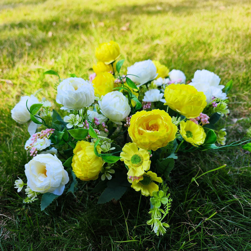 4 Pcs 12 Inch Artificial Peony and Daisy Bushes Mixed Flowers for Outdoor Spring Decor
