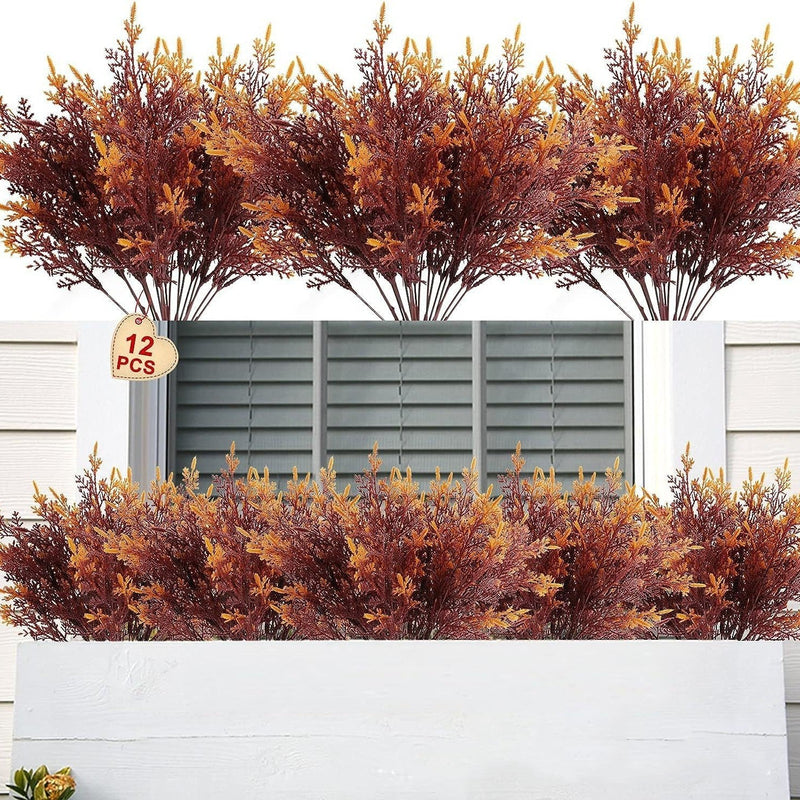12 Bundles Artificial Christmas Pine Bush Shrubs UV Resistant Outdoor Plants