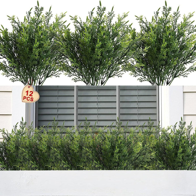 12 Bundles Artificial Christmas Pine Bush Shrubs UV Resistant Outdoor Plants