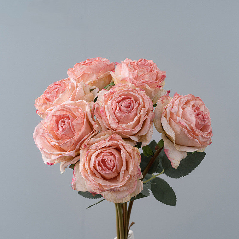 16.9 Inch Artificial Burnt-Edge Rose Bouquet, 10 Stems, Fall Colors Silk Flowers for Autumn Decor, Thanksgiving & Harvest Displays