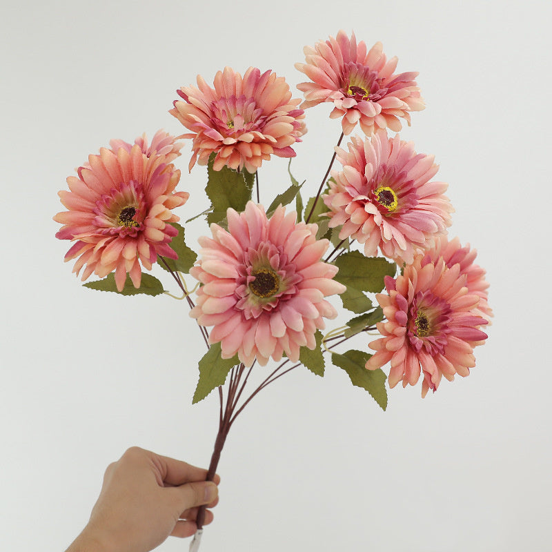 19 Inch Artificial Gerbera Daisy Bush - 9 Stems Silk Flowers for Autumn Winter Decor Bulk