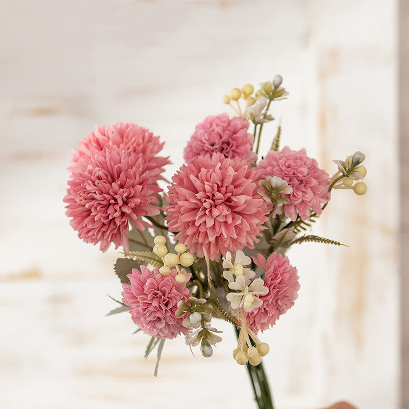 12.4 Inch Artificial Mixed Bouquet 10 Stems Pompon Chrysanthemums Dahlias Berries Silk Flowers