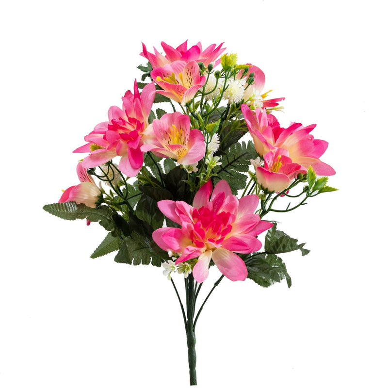 18 Inch Artificial Dahlia Flower Bush 1 Pc Silk Cemetery Memorial Grave Decor