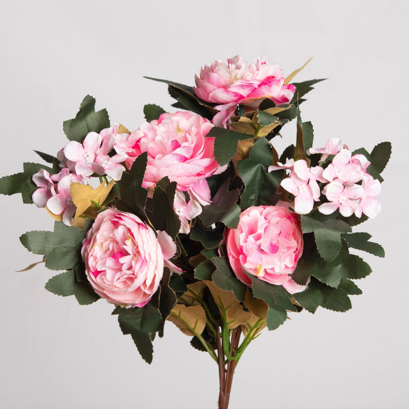 16 Inch Vintage Peony Bush Bouquet with Mixed Hydrangea, 1 Bulk Artificial Silk Flowers for Wedding Crafts Party