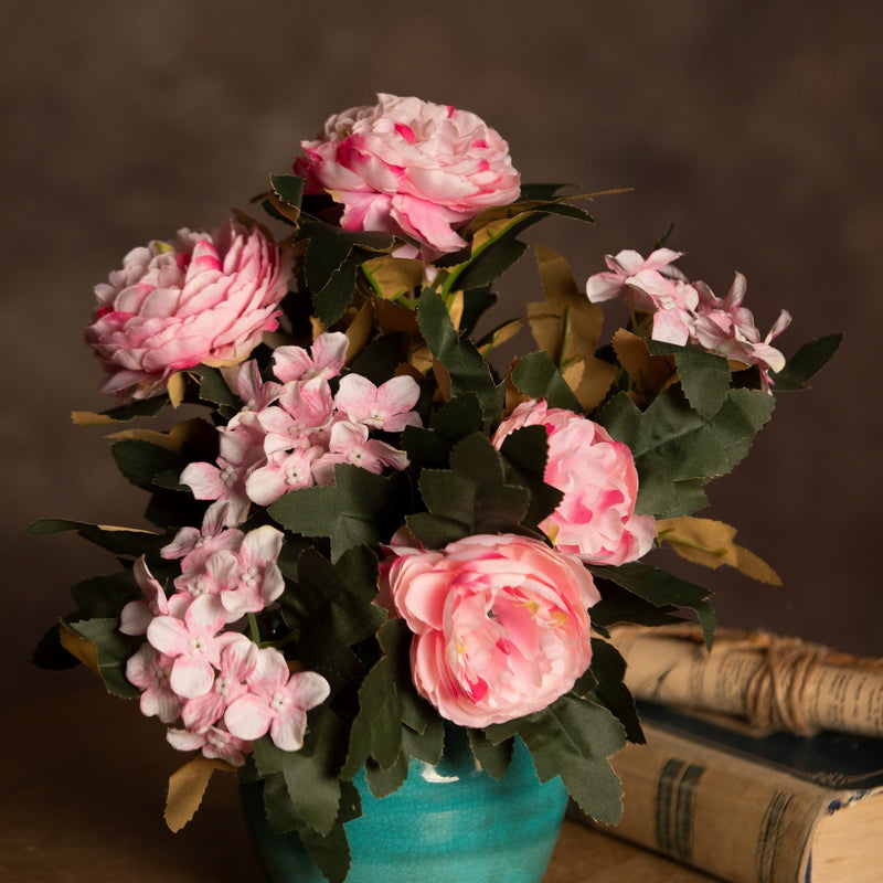 16 Inch Vintage Peony Bush Bouquet with Mixed Hydrangea, 1 Bulk Artificial Silk Flowers for Wedding Crafts Party