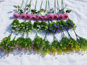30 Pcs Mixed Artificial Rose Flowers with Greenery, UV Resistant Outdoor Faux Plants