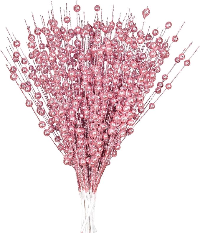 10 Bundles 17 Inch Artificial Glitter Holy Berry Stems Christmas Picks Bulk