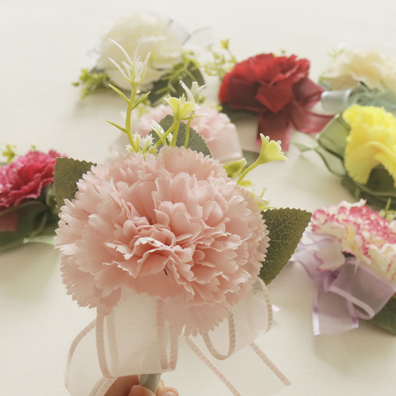 Carnation Corsage and Boutonniere Set, Bulk Wedding Party Flowers, Artificial Silk, Multiple Pieces