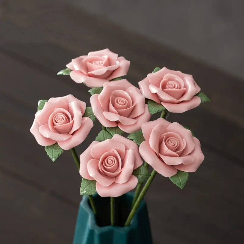 Porcelain Rose Flower Stems 10 Pcs Ceramic Craft Floral Decoration Bulk