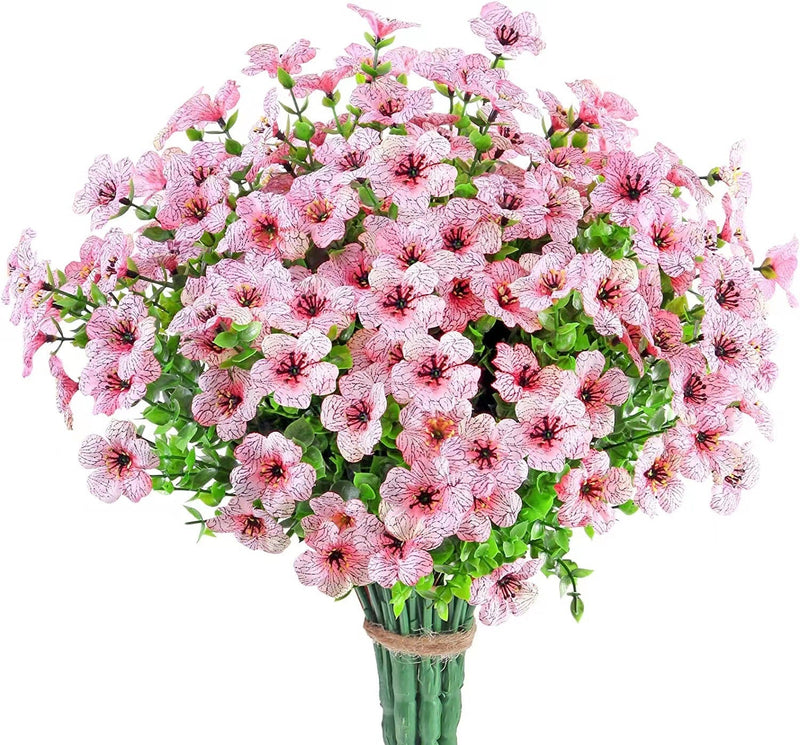 12 Bundles Artificial Flowers Plants UV Resistant Outdoor Planter Porch Patio Garden