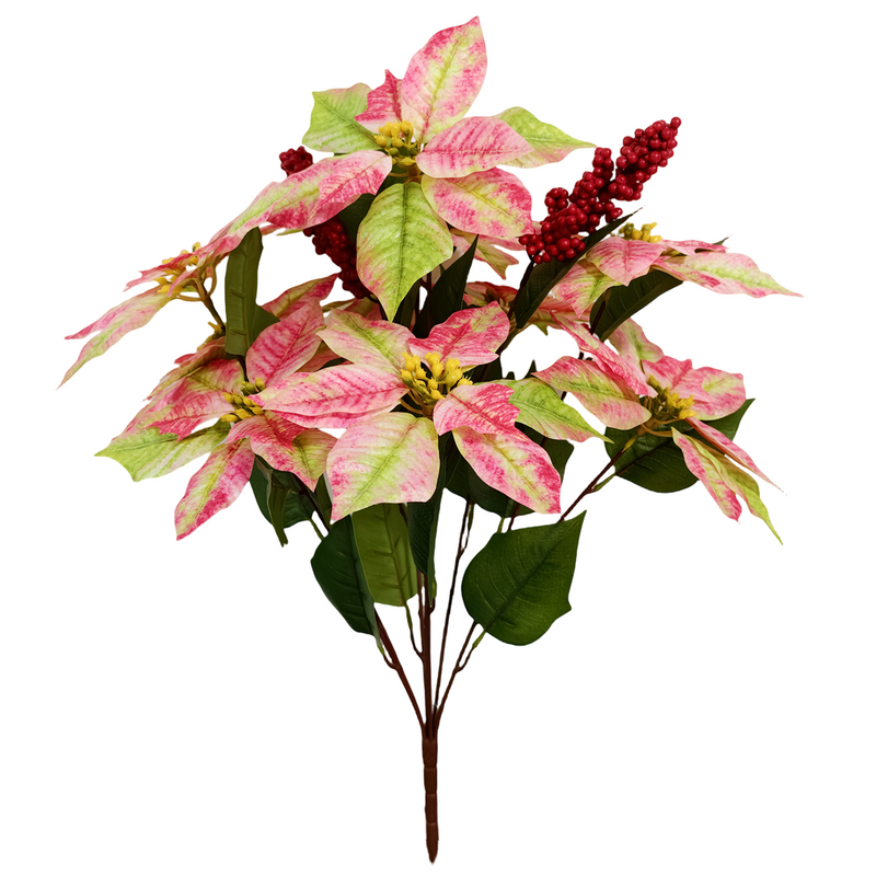 26 Inch Large Artificial Glitter Poinsettia Bouquet, 1 Stem, Retro Christmas Decor