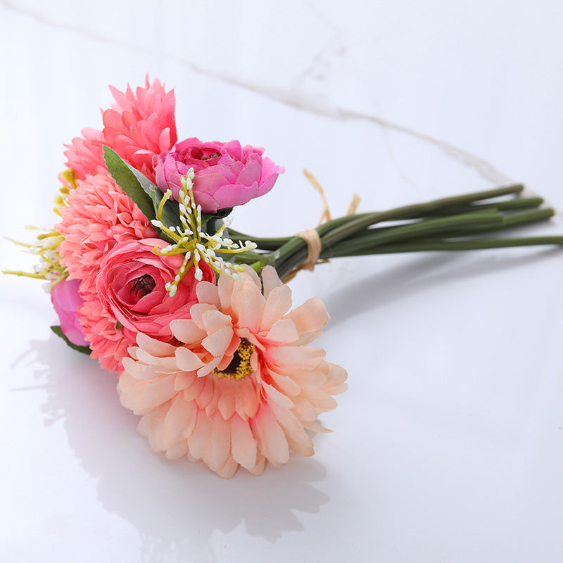 12 Inch Mixed Faux Chrysanthemum Pompon and Peony Buds Bouquet, 10 Pcs Artificial Flowers