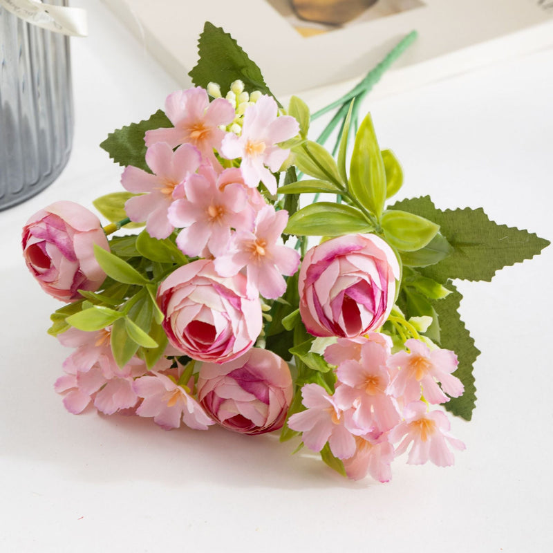 11.5 Inch Small Artificial Peony Buds Bush with Wildflowers Bouquet, 1 Piece