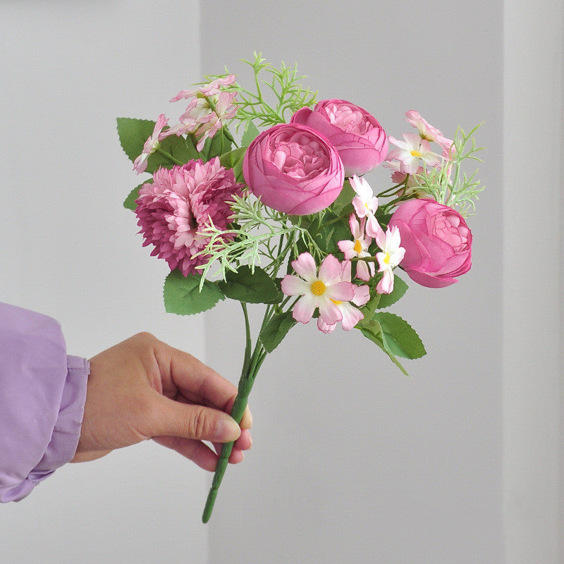 12 Inch Mixed Peony Daisy Mum Artificial Flower Bouquet 10 Stems Silk Floral Arrangement