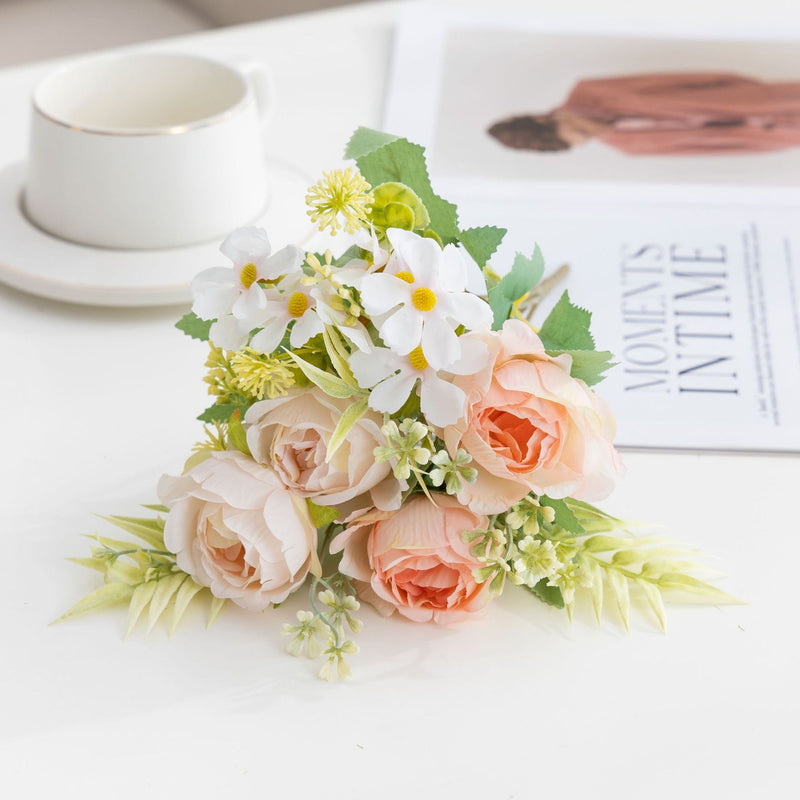 12.6 Inch Small Peony Artificial Silk Flowers Bouquet, Mixed Colors, Bulk Wholesale