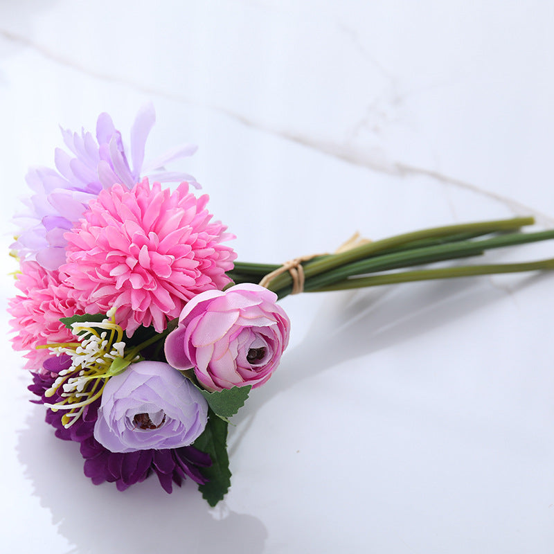 12 Inch Mixed Faux Chrysanthemum Pompon and Peony Buds Bouquet, 10 Pcs Artificial Flowers