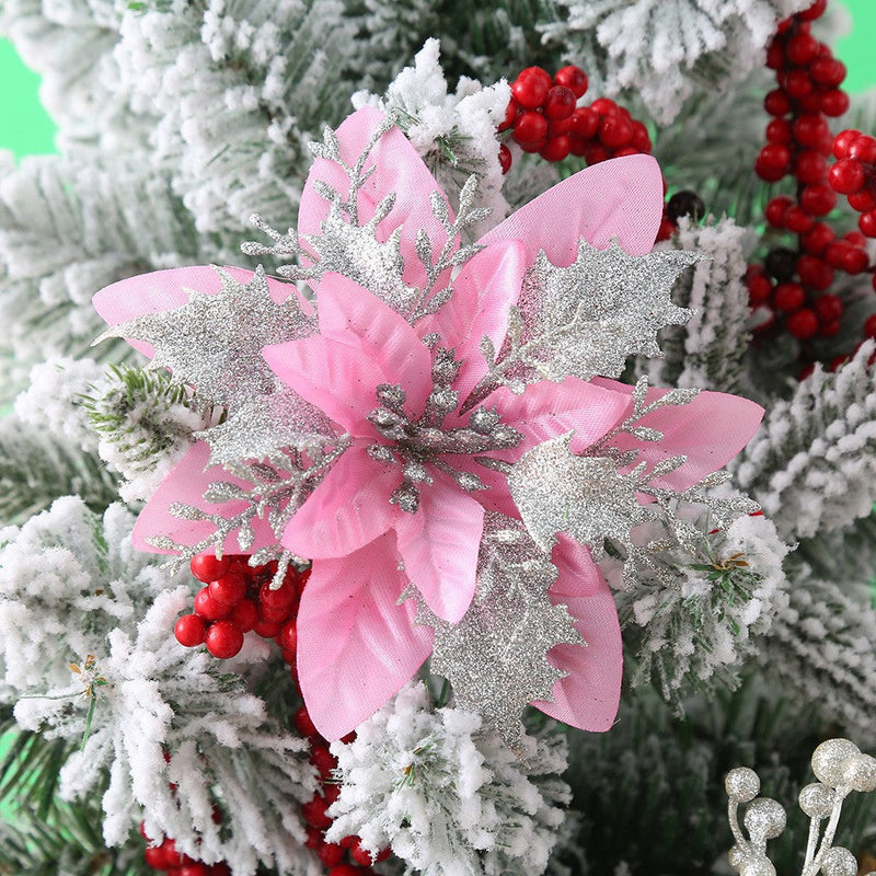14 Colors 6 Inch Glitter Poinsettia Artificial Christmas Flowers Bulk Wholesale