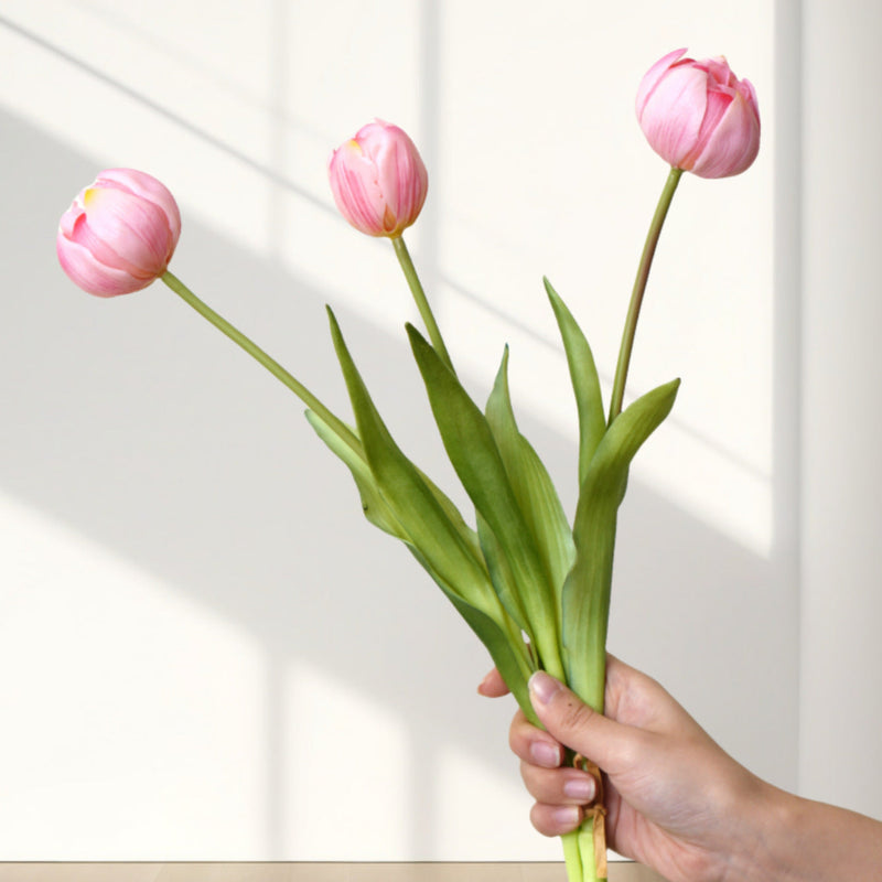 Real Touch Tulips Bouquet, 10 Stems, Soft Latex Artificial Flowers, 12 Inch, Pink