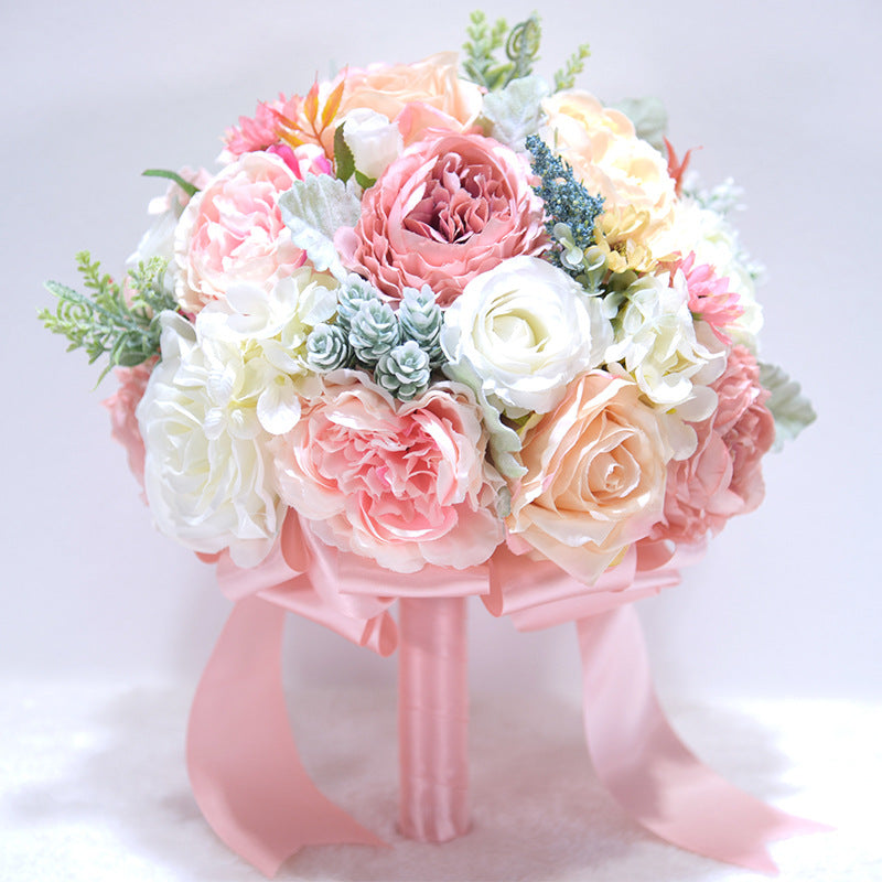 9 Inch Round Artificial Peony Bridal Wedding Bouquet Bulk Wholesale