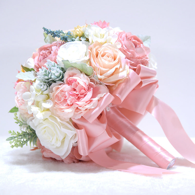 9 Inch Round Artificial Peony Bridal Wedding Bouquet Bulk Wholesale