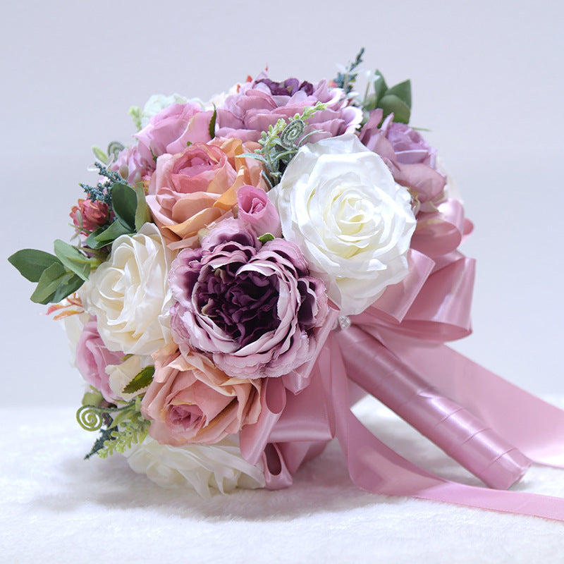 9 Inch Round Artificial Peony Bridal Wedding Bouquet Bulk Wholesale