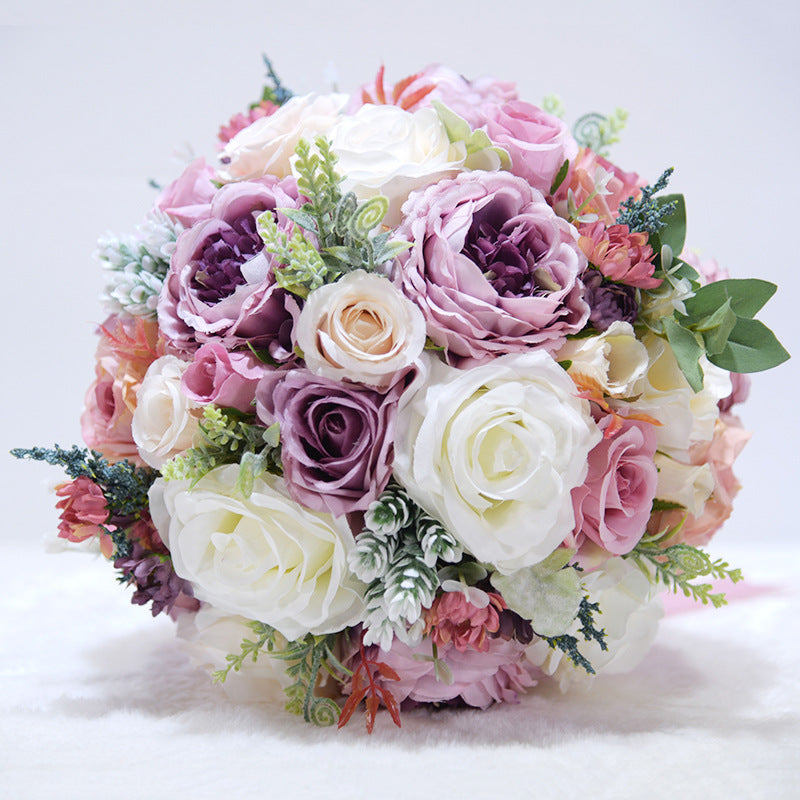 9 Inch Round Artificial Peony Bridal Wedding Bouquet Bulk Wholesale