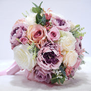 9 Inch Round Artificial Peony Bridal Wedding Bouquet Bulk Wholesale
