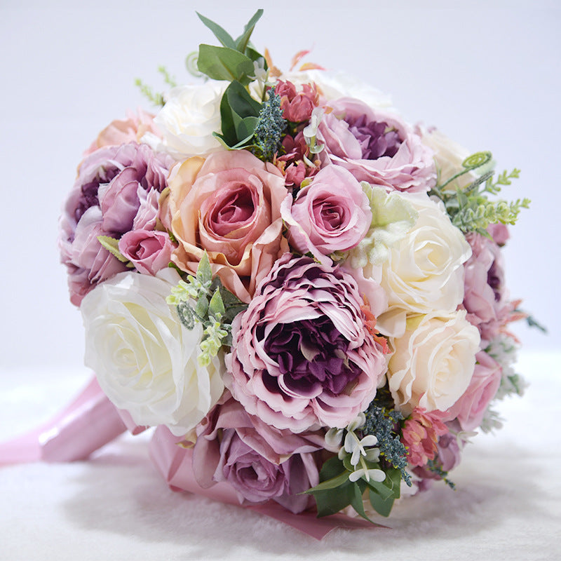9 Inch Round Artificial Peony Bridal Wedding Bouquet Bulk Wholesale