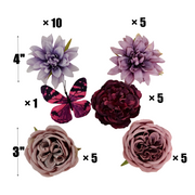 Luxury Box Plum Velvet Artificial Silk Peony Dahlia Flowers with Stems, 10 Pcs, 12 Inch, Bulk for DIY Wedding