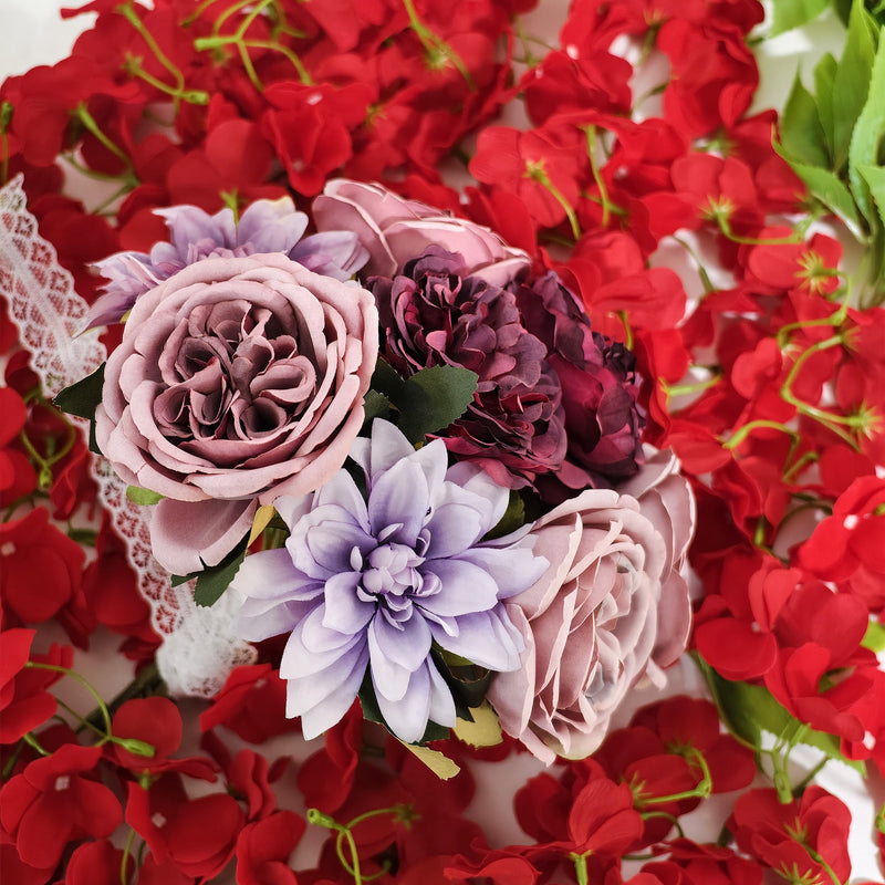 Luxury Box Plum Velvet Artificial Silk Peony Dahlia Flowers with Stems, 10 Pcs, 12 Inch, Bulk for DIY Wedding