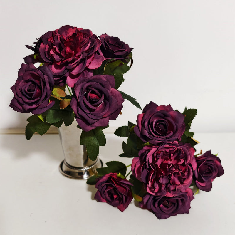 11 Inch Artificial Plum Peony Bush Stems, 10 Pcs Silk Flowers for Table Centerpieces