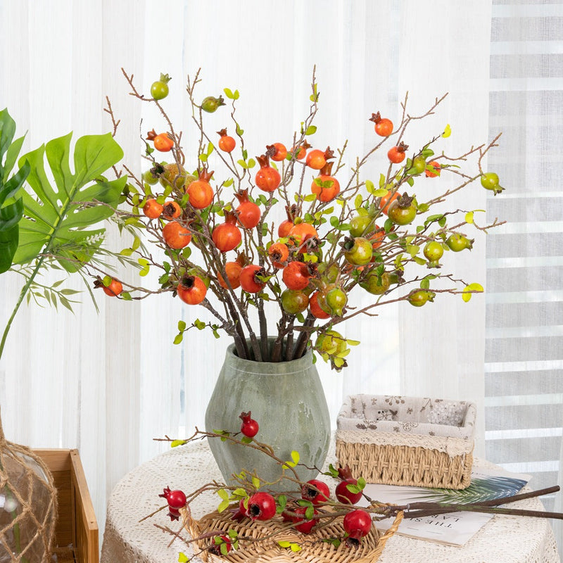 25.5 Inch Artificial Pomegranate Stems Spray 6 Pcs Autumn Decoration Faux Fruit