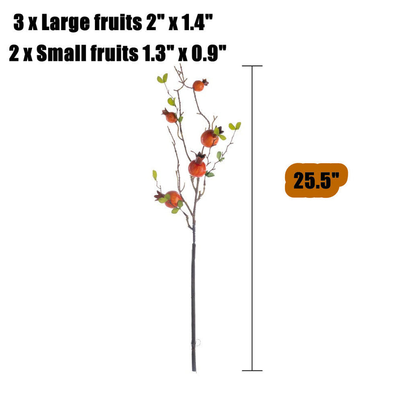 25.5 Inch Artificial Pomegranate Stems Spray 6 Pcs Autumn Decoration Faux Fruit