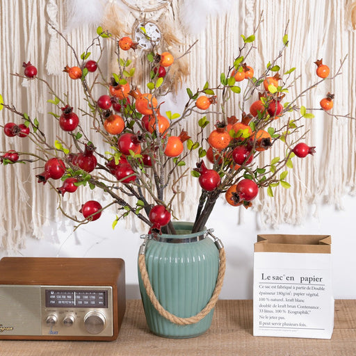 25.5 Inch Artificial Pomegranate Stems Spray 6 Pcs Autumn Decoration Faux Fruit