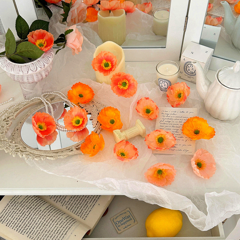 10 Pcs Silk Poppy Flower Heads for Crafts Bulk Artificial Flower Supplies