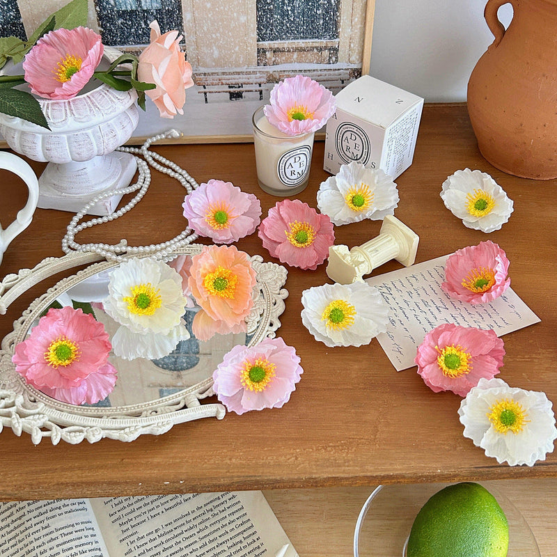 10 Pcs Silk Poppy Flower Heads for Crafts Bulk Artificial Flower Supplies