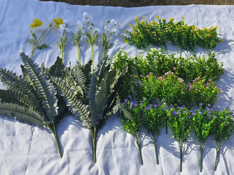 27 Pcs Large Outdoor Artificial Fern Plants with Faux Poppy Flowers UV Resistant