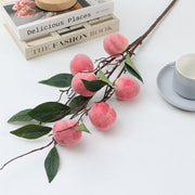 Artificial Peach Fruit Branches 3 Pcs Real Touch Silk Decorative Stems