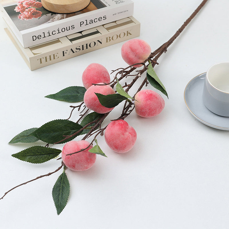 Artificial Peach Fruit Branches 3 Pcs Real Touch Silk Decorative Stems