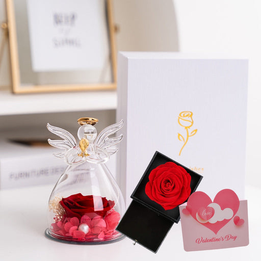 3 Pcs Preserved Rose Artificial Flowers with Jewelry Box and Card for Birthday Gifts