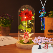 3 Pcs Preserved Rose Set with Jewelry Necklace and Greeting Cards for Valentine Gifts