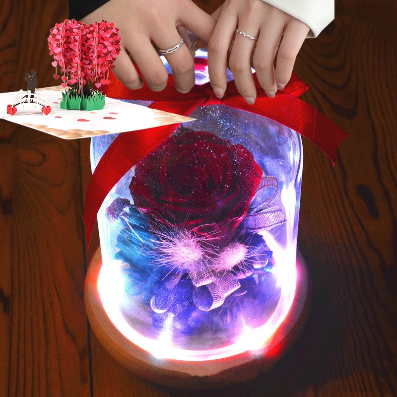 4 Pcs Preserved Rose Jewelry Ring with Gift Card Valentine Bulk Set