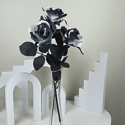 Bulk 10Pcs Black And White Roses 2025 Real Touch Silk Flowers Bridal Bouquet for Gothic Wedding Decor Hotel Arrangements Wholesale